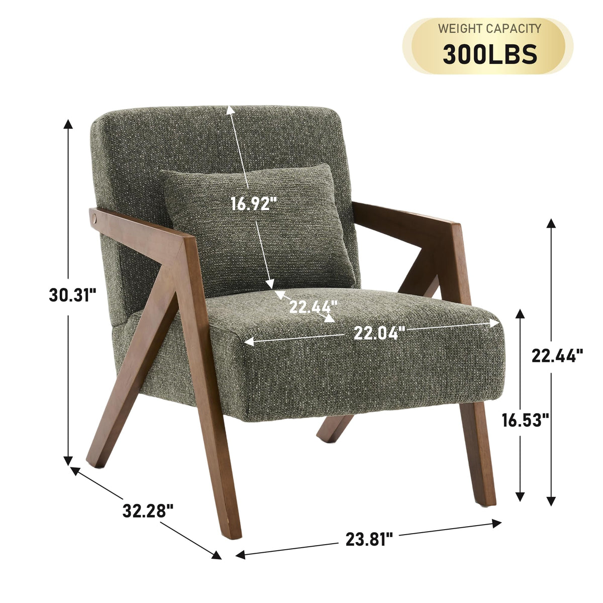 Mid-Century Modern Chenille Accent Chair Set of 2 with Wood Frame Q51256