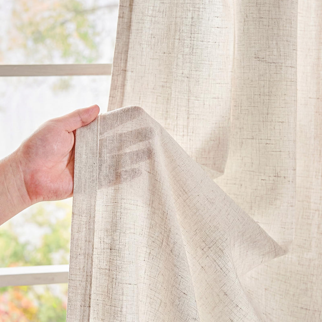 Linen Curtain 84 Inch Light Filtering Grommet 1 Panel Beige A82667