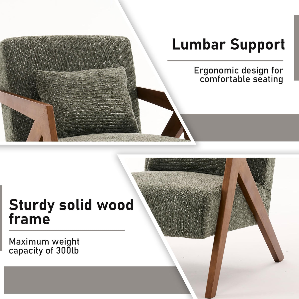 Mid-Century Modern Chenille Accent Chair Set of 2 with Wood Frame Q51256