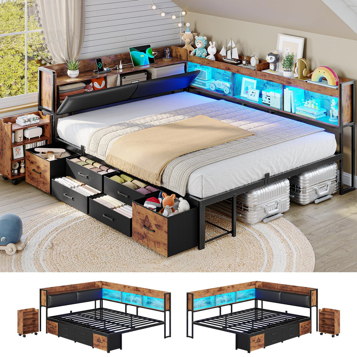 14 Inch Full Size Metal Platform Bed with 6 Drawers T93556