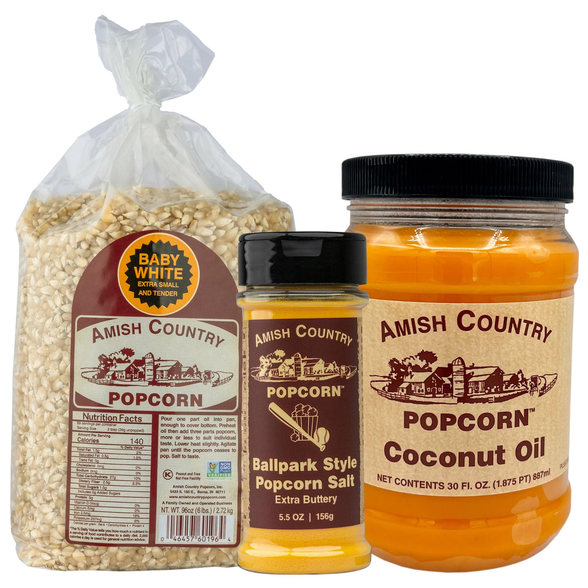 6 lb Baby White Popcorn, 30 oz Coconut Oil, 5.5 oz Butter Salt Bundle K79775