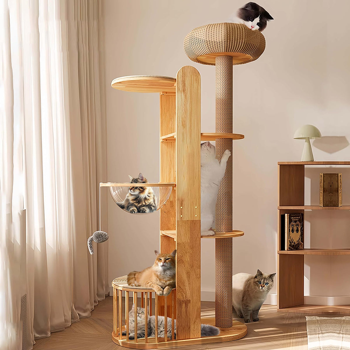 Solid Wooden Cat Tree Tower with Scratching Post C630514