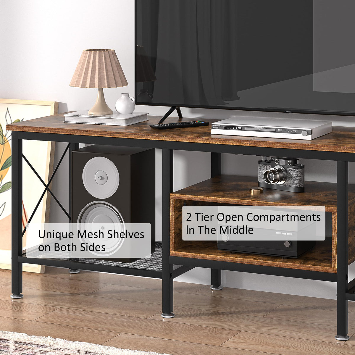 70 Inch 3-Tier TV Stand with Open Storage Shelves U5437