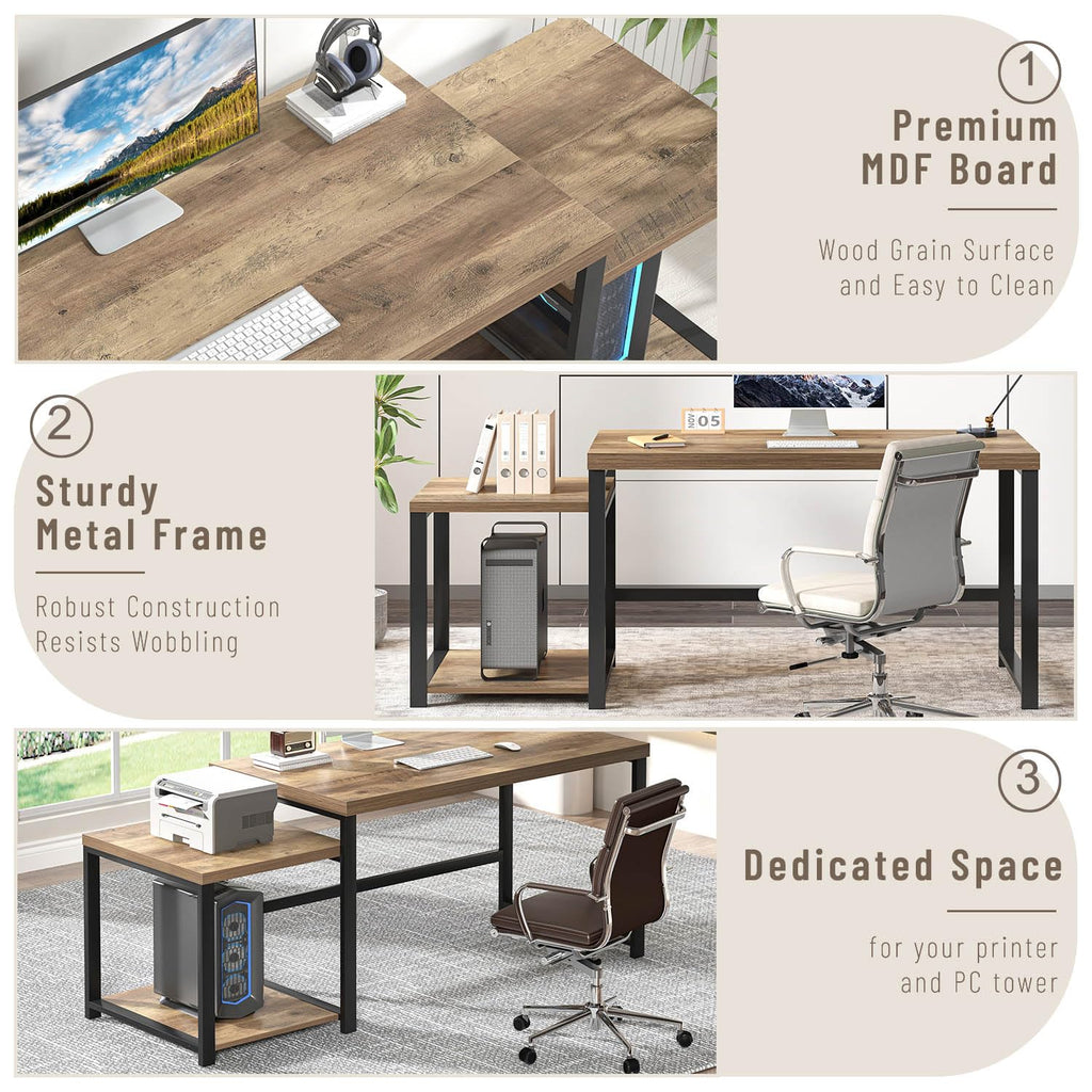 63 Inch Wood Computer Desk with Storage Shelves W5638