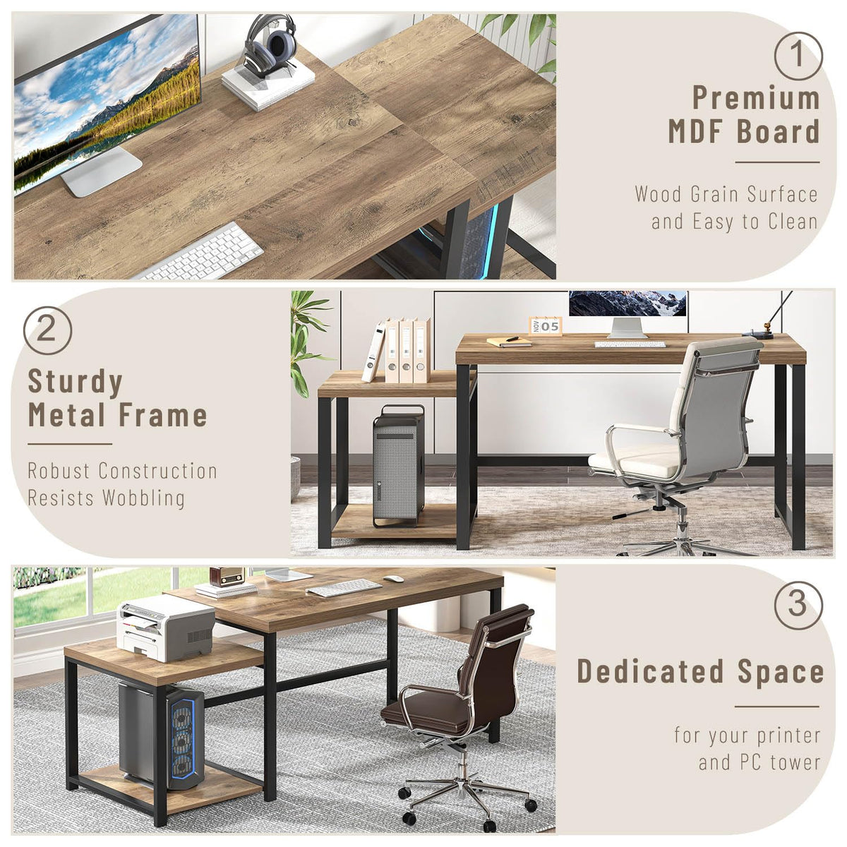 63 Inch Wood Computer Desk with Storage Shelves W5638