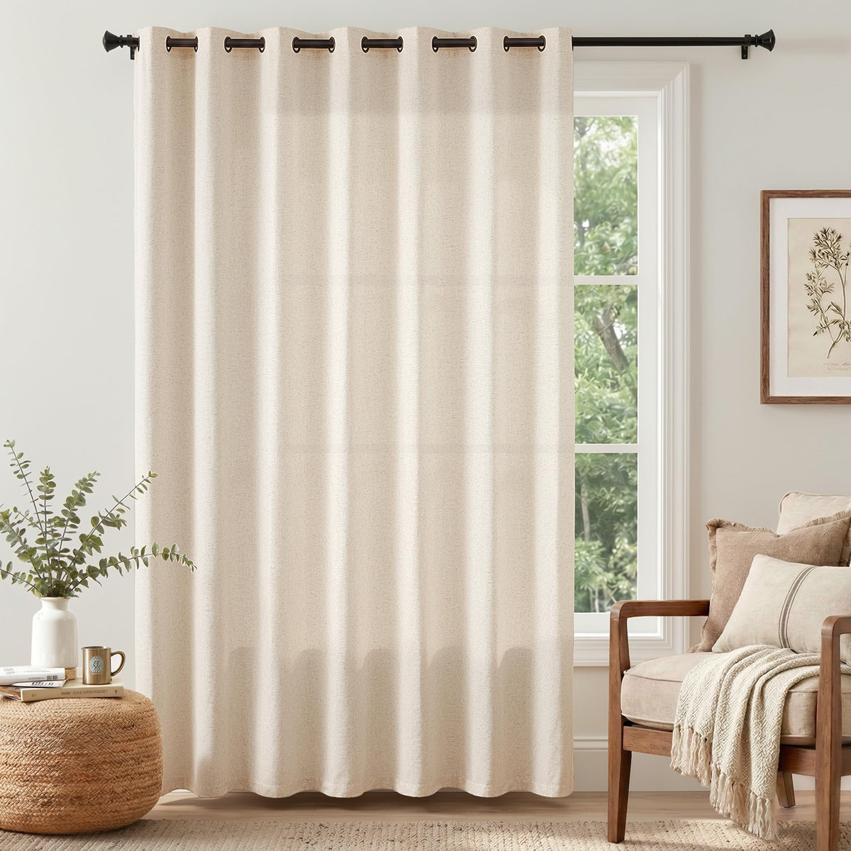 Linen Curtain 84 Inch Light Filtering Grommet 1 Panel Beige A82667