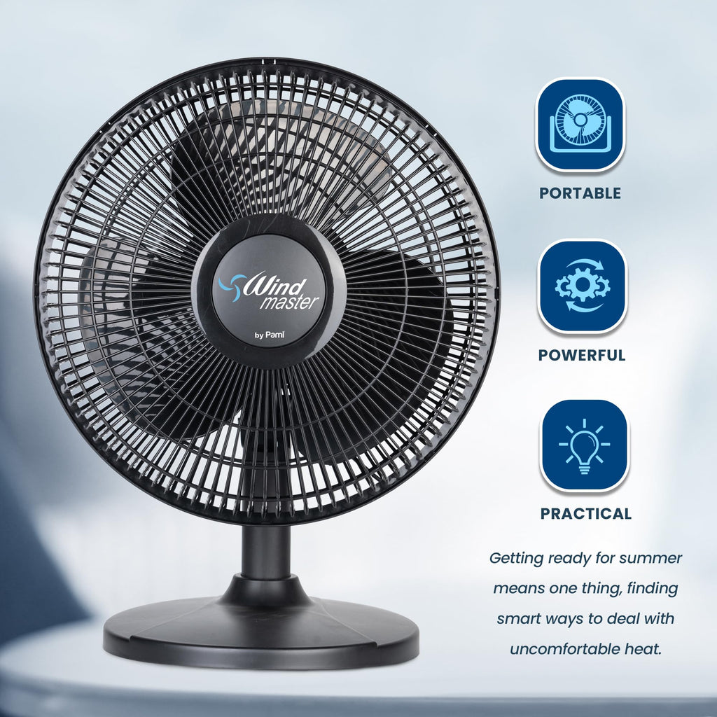 16 in Oscillating Desk Fan, 3 Speed, Adjustable Tilt, Black L38009