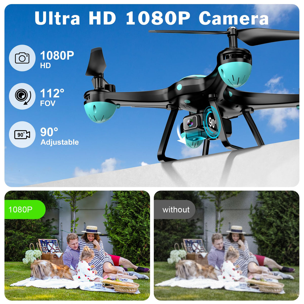 Black 1080P Camera Drone with 2 Batteries F35104