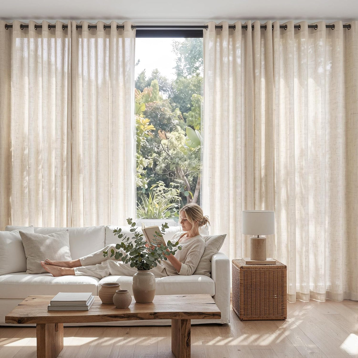 Linen Curtain 84 Inch Light Filtering Grommet 1 Panel Beige A82667
