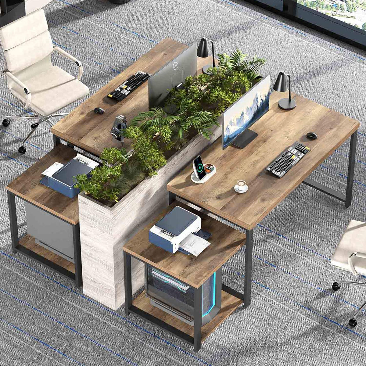 63 Inch Wood Computer Desk with Storage Shelves W5638