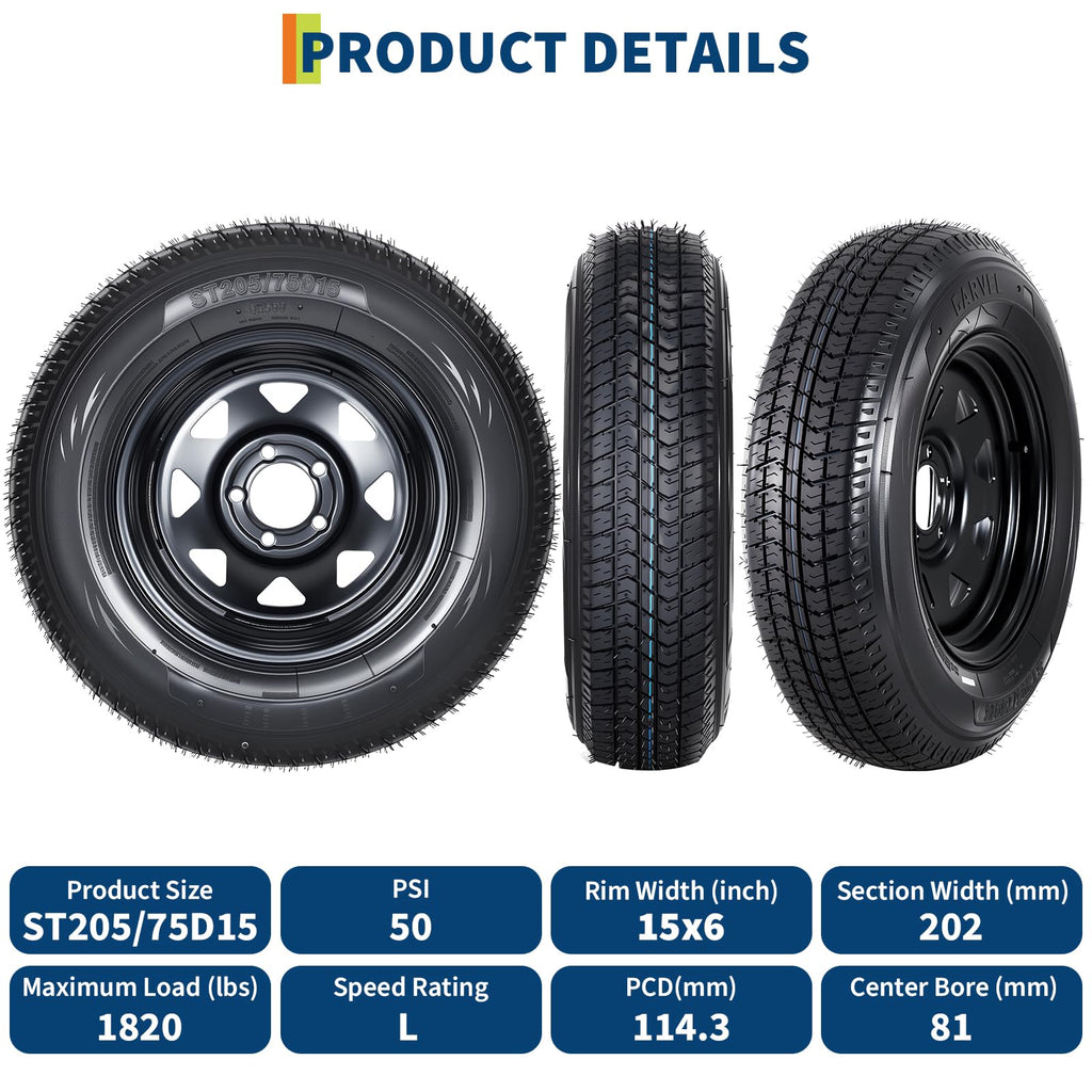 2-Pack ST205/75D15 Trailer Tires and 15" Rims O9348