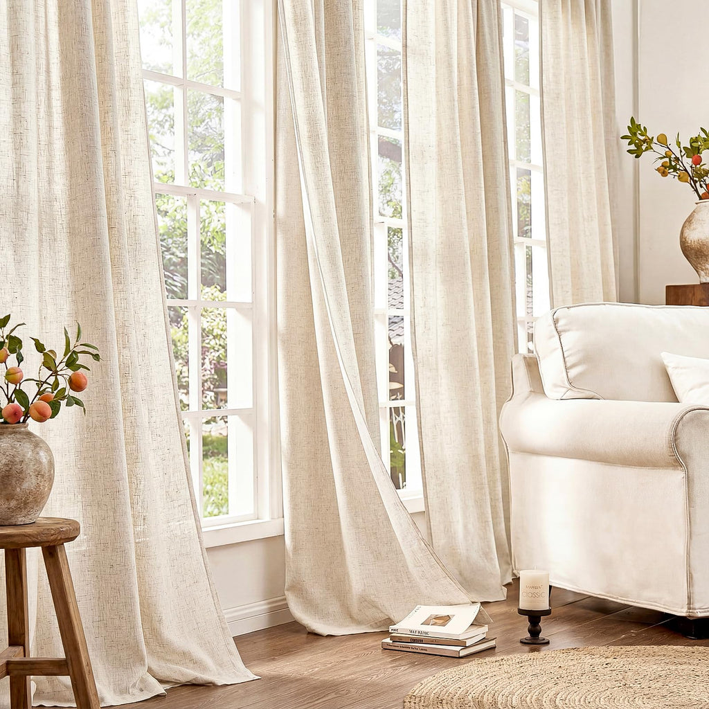 Linen Curtain 84 Inch Light Filtering Grommet 1 Panel Beige A82667