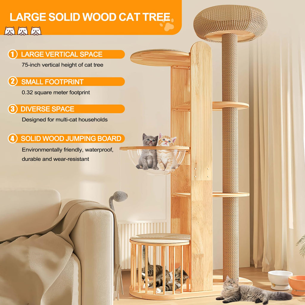 Solid Wooden Cat Tree Tower with Scratching Post C630514