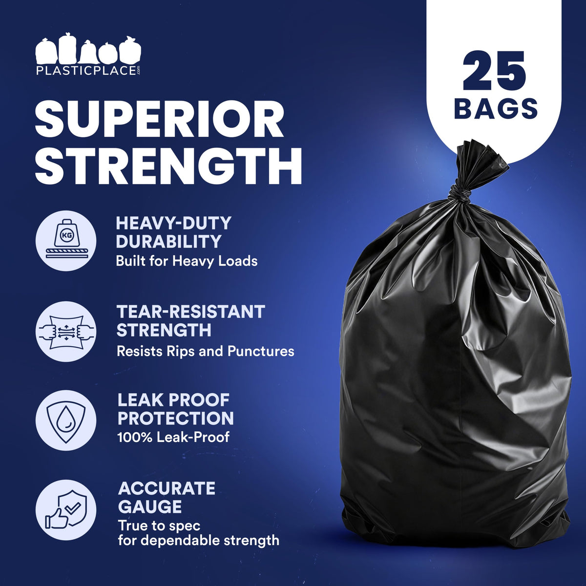 65 Gallon Black Heavy Duty Trash Bags 25 Count B607342