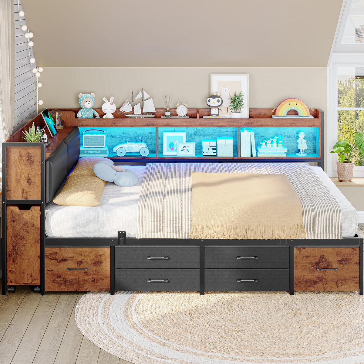 14 Inch Full Size Metal Platform Bed with 6 Drawers T93556