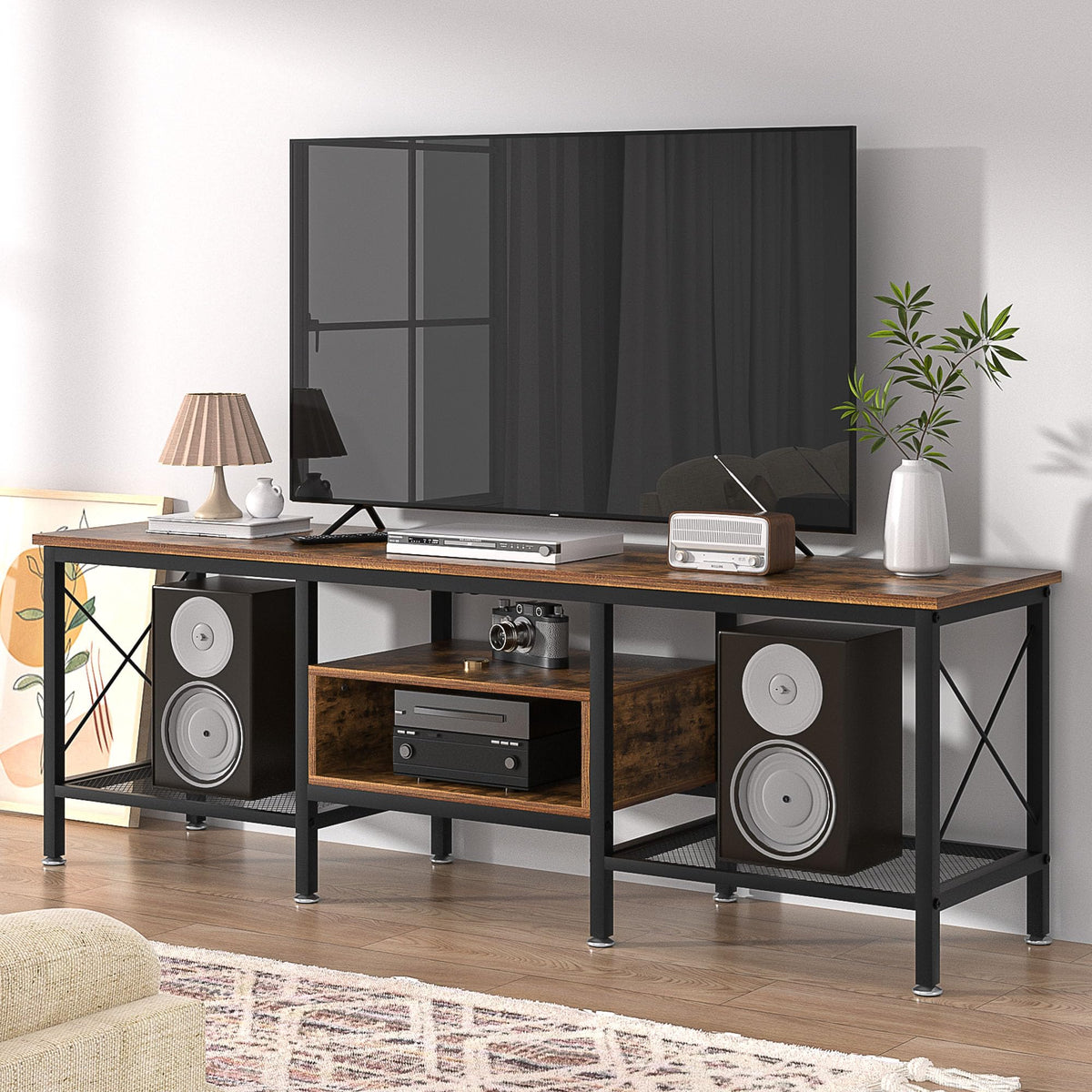 70 Inch 3-Tier TV Stand with Open Storage Shelves U5437