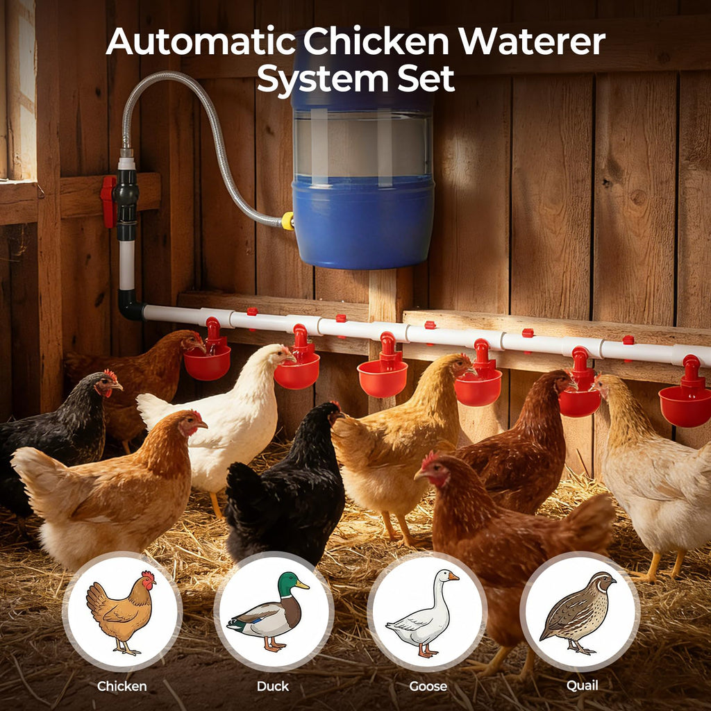 57 Pcs Automatic Chicken Waterer System Set with 8 Water Cups J98397