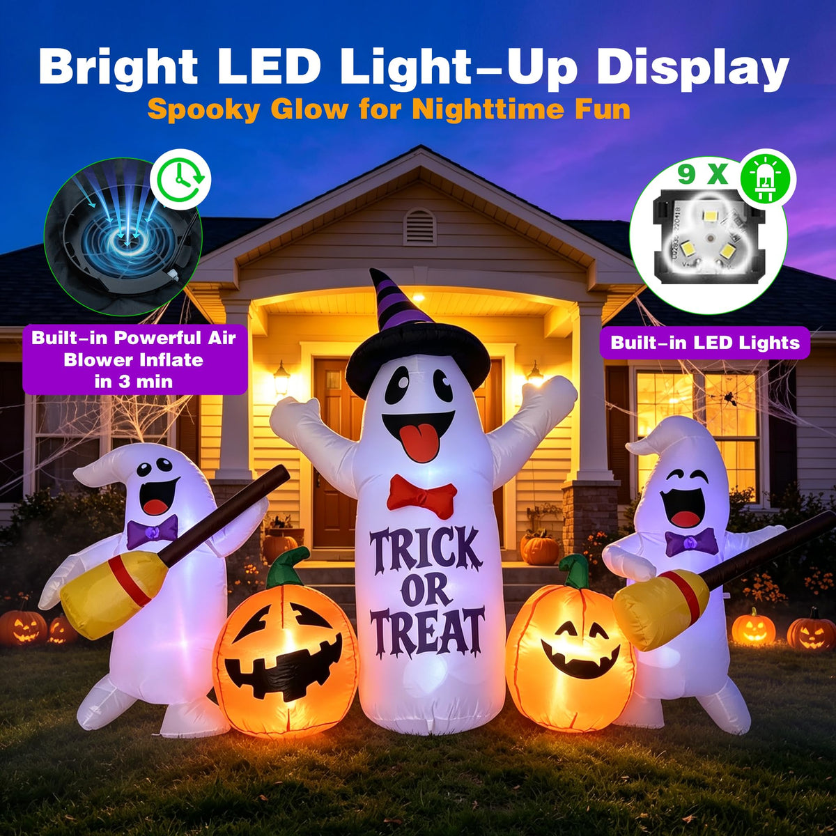 8FT LED Inflatable Ghosts with Pumpkins F205