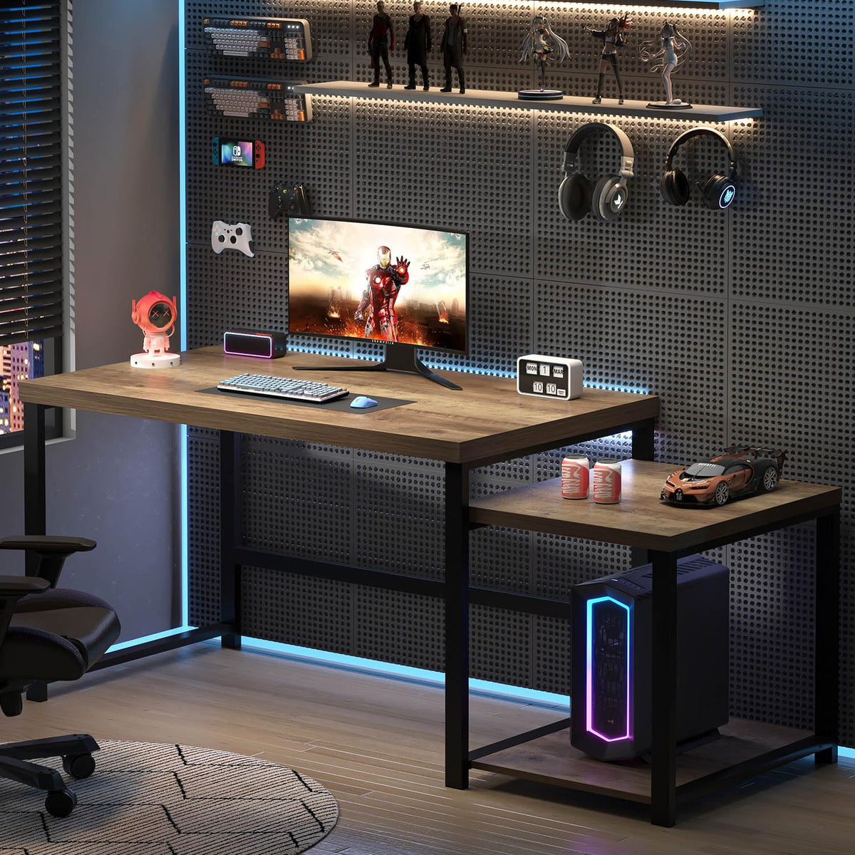 63 Inch Wood Computer Desk with Storage Shelves W5638