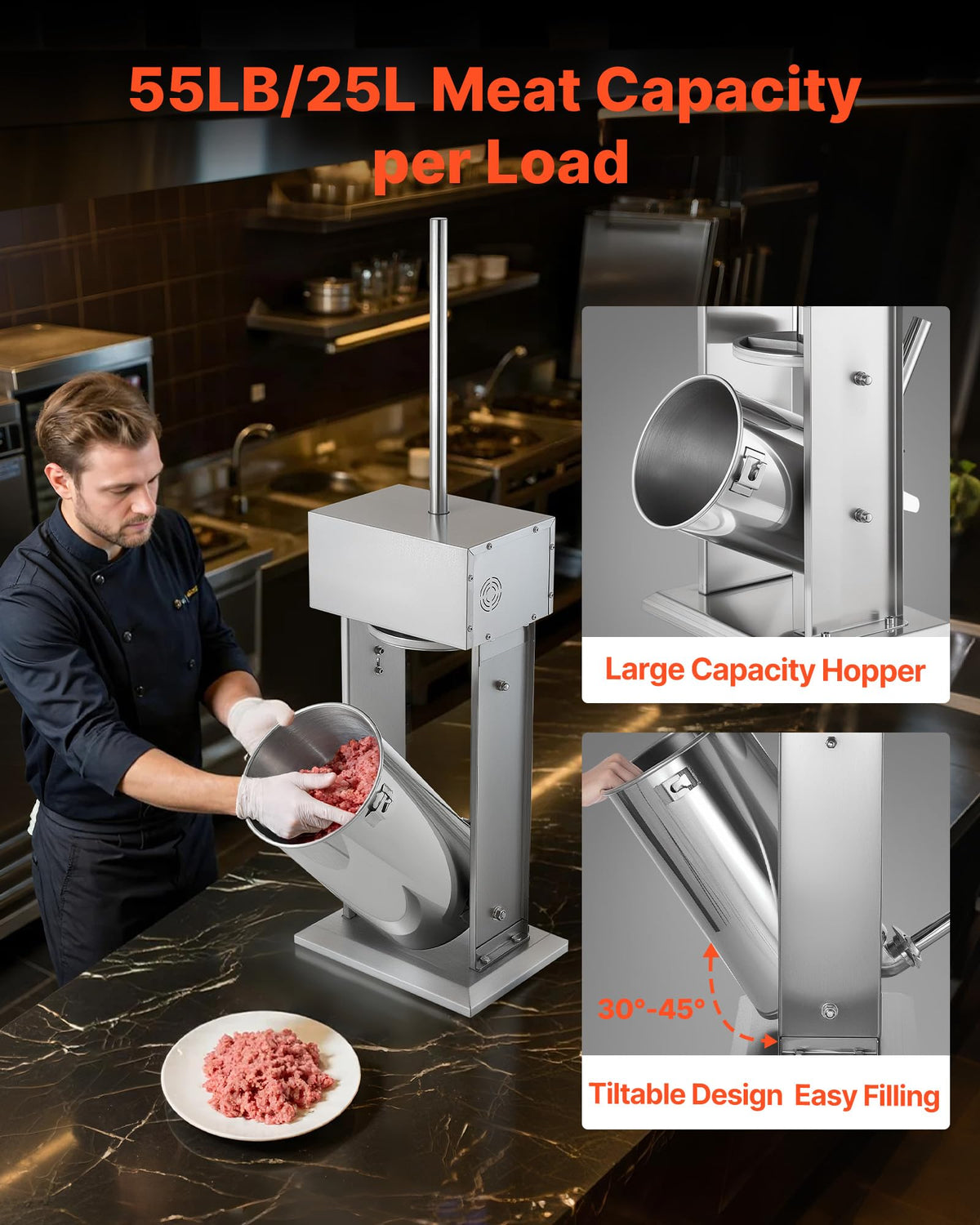 55 LBS Stainless Steel Electric Sausage Stuffer with 5 Stuffing Tubes A656883
