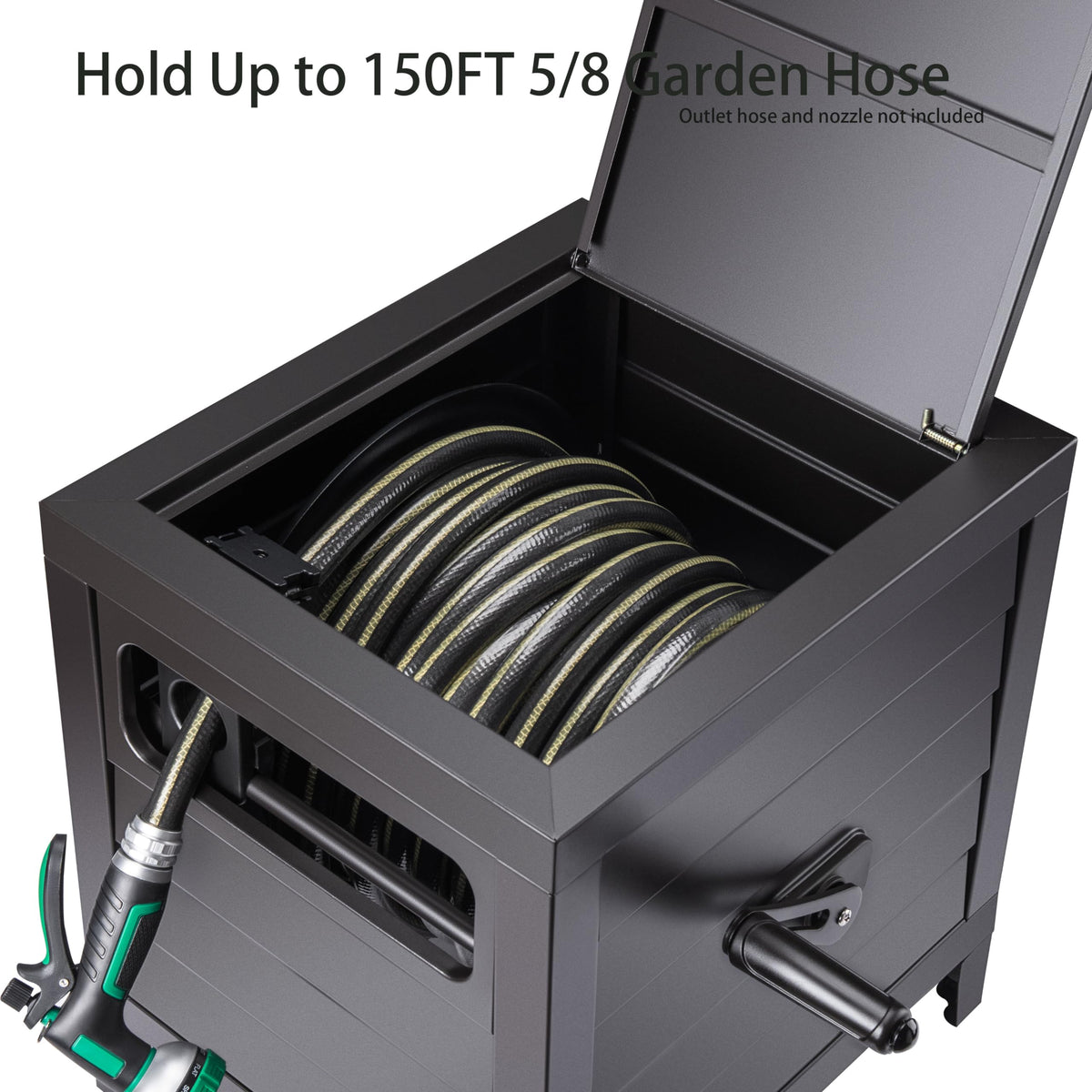 Metal Garden Hose Reel Deck Box, 150ft Capacity A6658