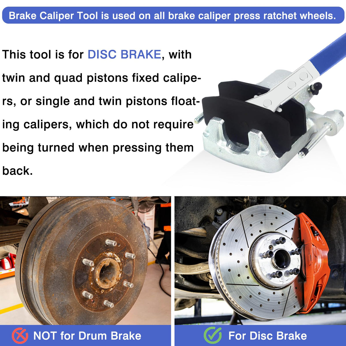 Brake Caliper Compression Tool with 2 Hooks & 360° Rotating Ratchet Y200514