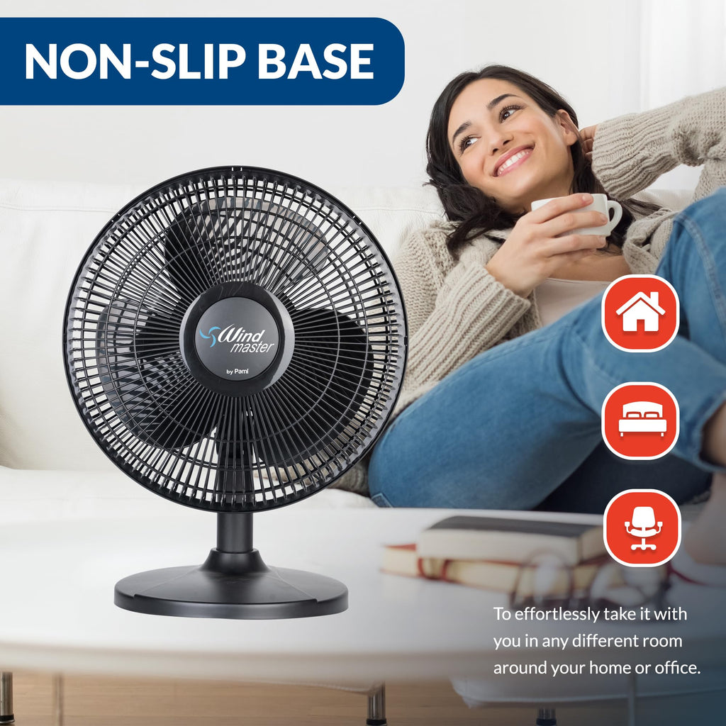 16 in Oscillating Desk Fan, 3 Speed, Adjustable Tilt, Black L38009
