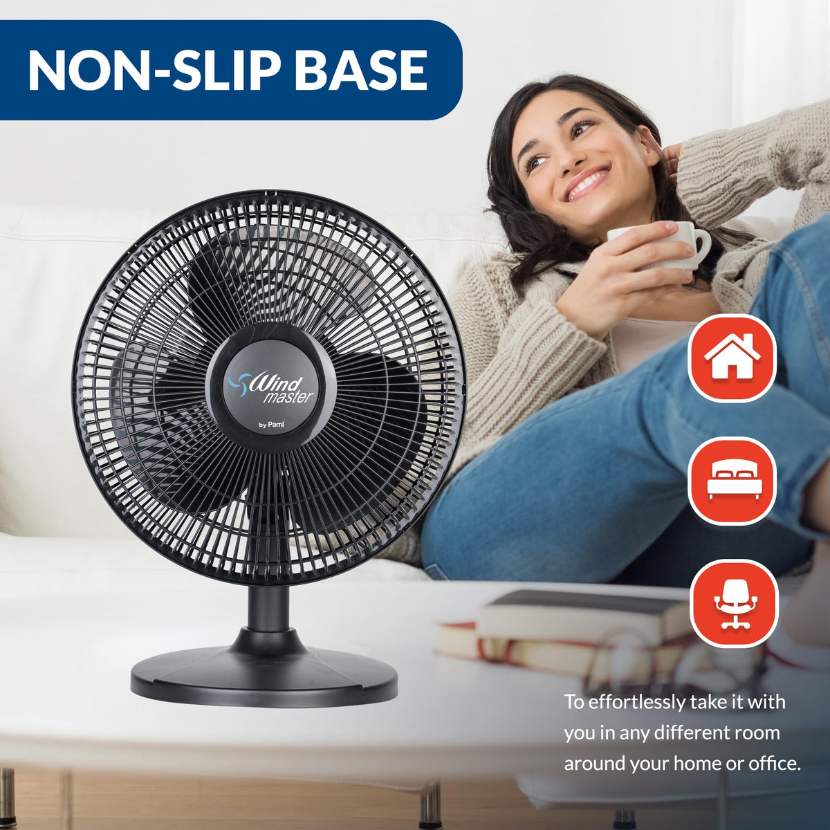 16 in Oscillating Desk Fan, 3 Speed, Adjustable Tilt, Black L38009