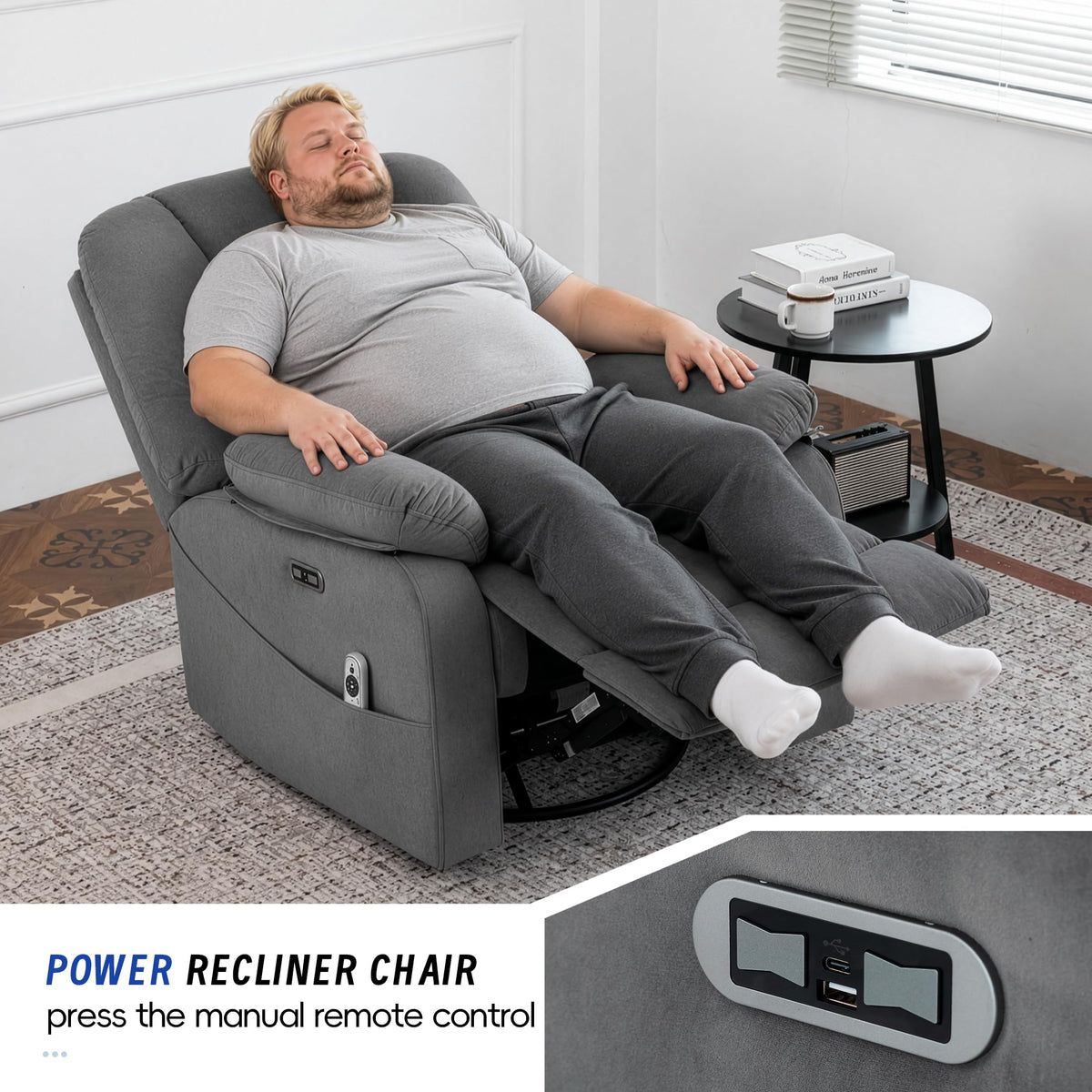 Power Swivel Rocker Recliner Chair with Massage and Heat, Gray S5022