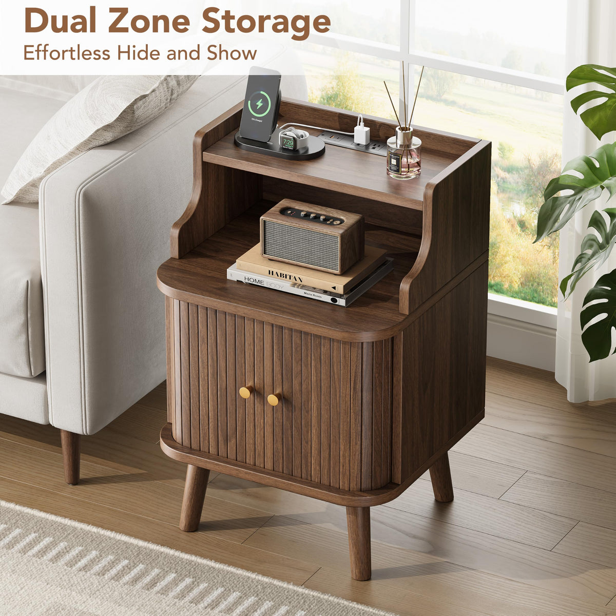Mid Century Modern Nightstand Set of 2 with Charging Station I379