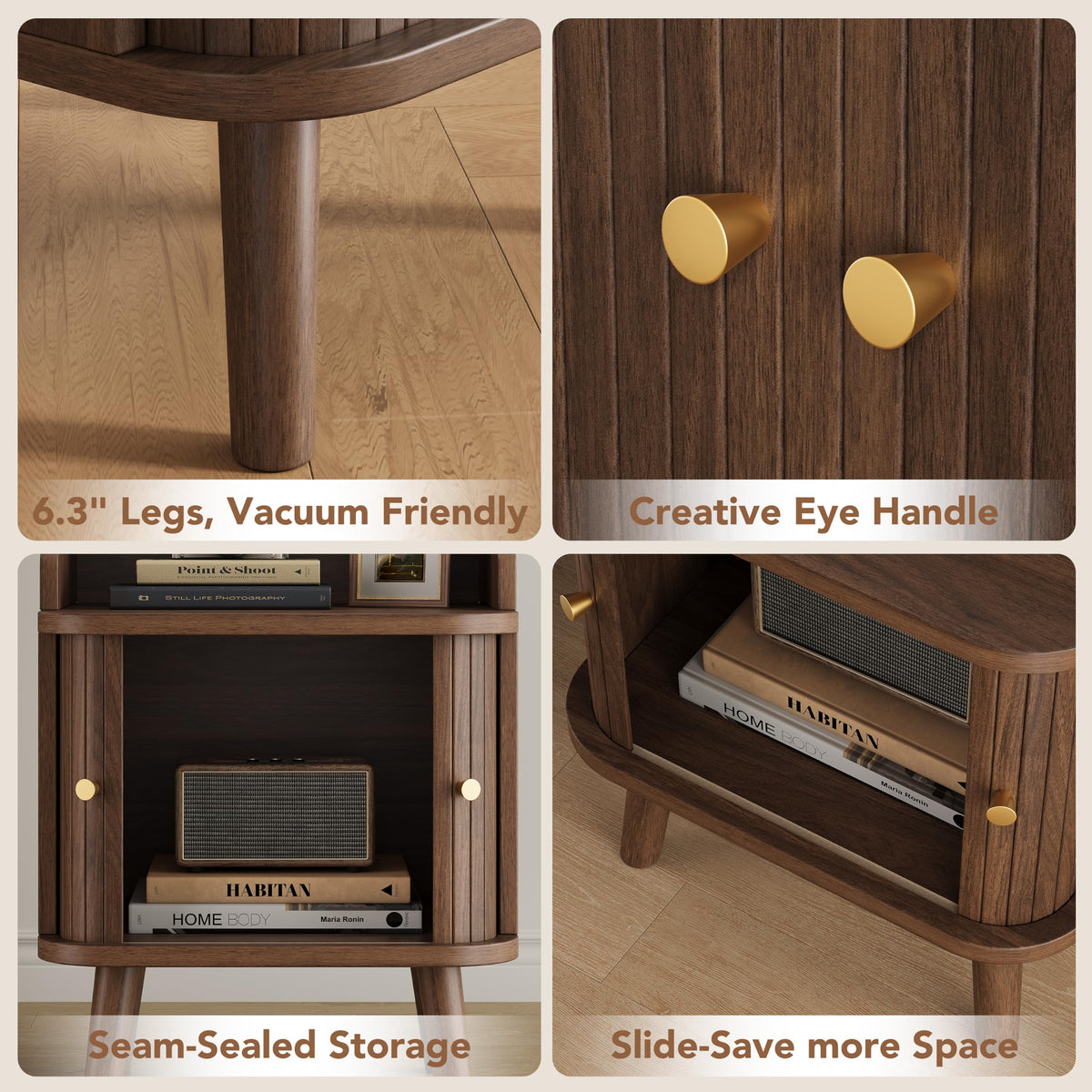Mid Century Modern Nightstand Set of 2 with Charging Station I379