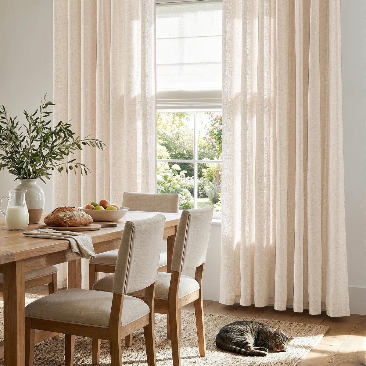Linen Curtain 84 Inch Light Filtering Grommet 1 Panel Beige A82667