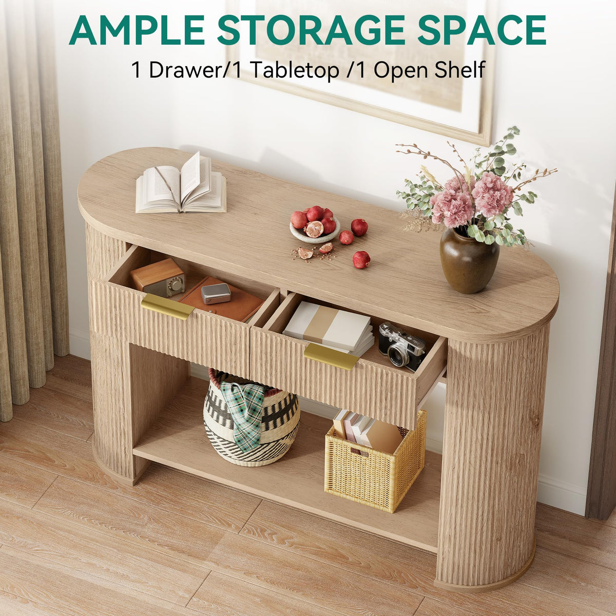 47.2" Oak Console Table with 2 Drawers & Shelf J658