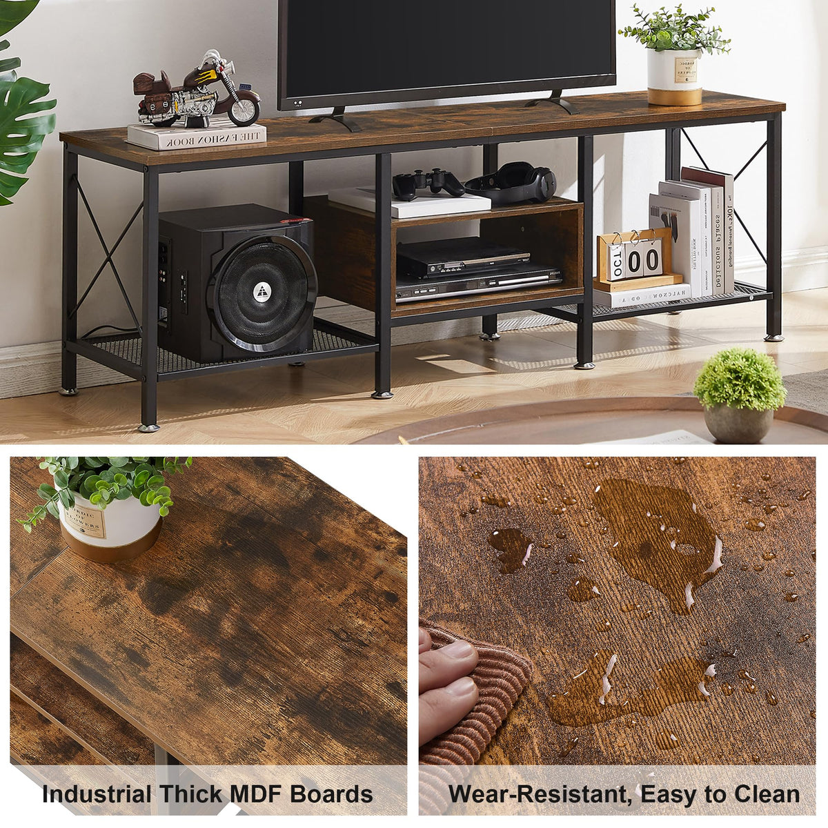 70 Inch 3-Tier TV Stand with Open Storage Shelves U5437