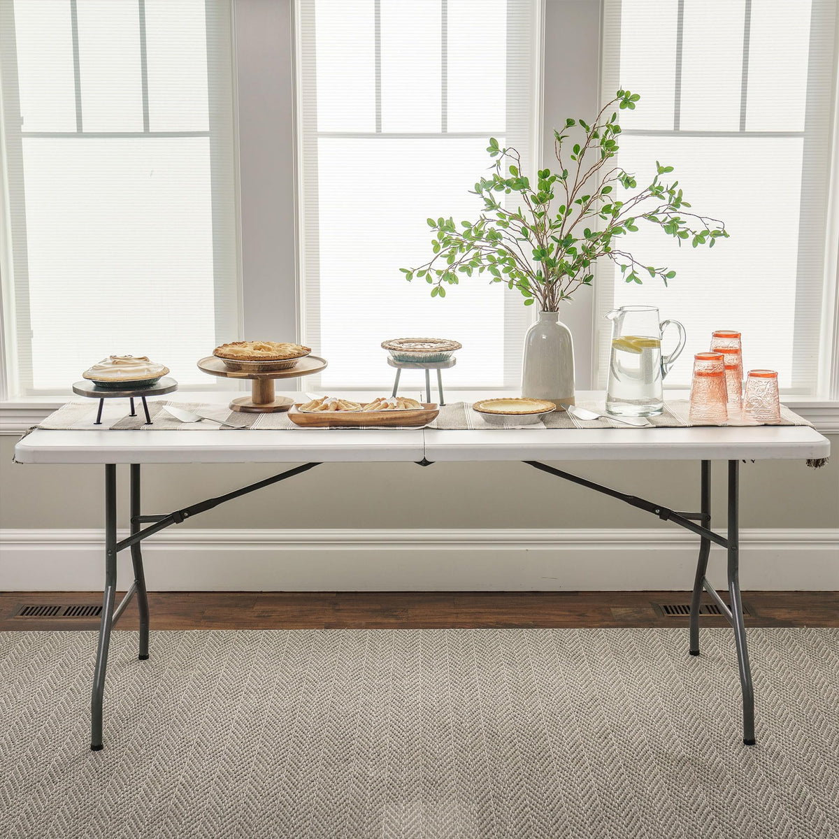 Portable Fold-in-Half Banquet Table 300 Lb Capacity White 6 Ft X260973