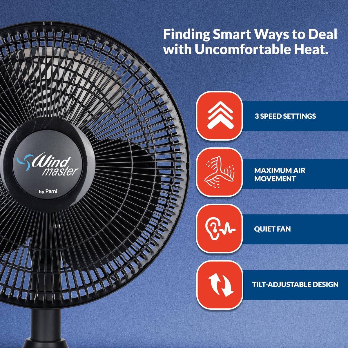 16 in Oscillating Desk Fan, 3 Speed, Adjustable Tilt, Black L38009